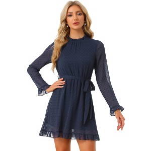 Allegra K Women's Heart Bell Sleeve Elastic Waist Ruffled Chiffon Mini Dress - 1 of 4