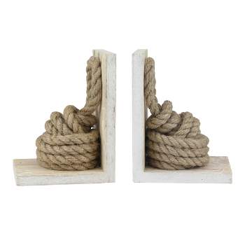 7" 2pc Nautical Wood and Rope Bookend Set Off White - Stonebriar Collection