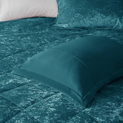 Teal Crushed Velvet Quilted Full/Queen Duvet Set