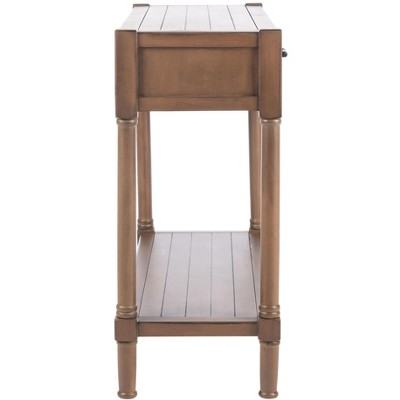 Filbert Brown Wood and Metal Console Table with Storage