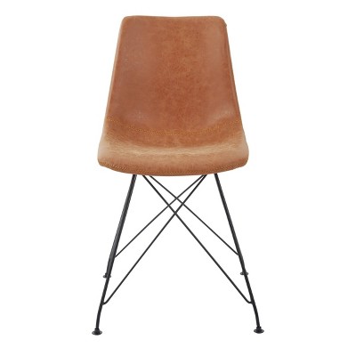 Trenton Sand Brown Faux Leather Side Chair with Metal Legs