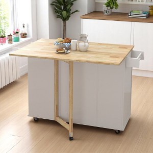 Kitchen Island Cart with Drop-Leaf Solid Wood Tabletop, Storage Cabinet, 3 Drawers, Spice Rack, Towel Holder,Kitchen Cart, Kitchen Cabinets - 1 of 4