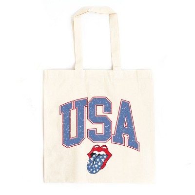 City Creek Prints USA Patriotic Lips Canvas Tote Bag - 15x16 - Natural
