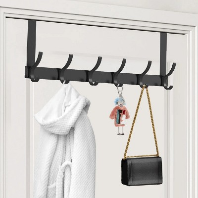 LunaLulinlk Over The Door Hook,Over Door Towel Rack with 6-Dual Coat Hooks, Door Coat Hanger Door Hooks for Hanging Clothes,Back of Door,Black