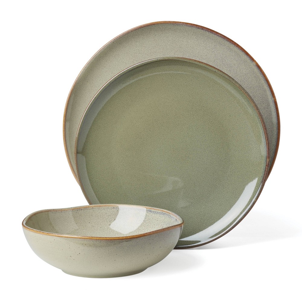 Photos - Glass Oneida 12pc Dinnerware Set Organic Shade Sage Green 