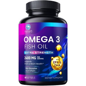 Triple Strength Omega 3 Fish Oil 2400 mg Softgels, Nature's Fish Oil Supplements - 60 Softgels By Nature's Peak - 1 of 4