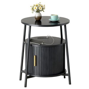 TiramisuBest End Tables Side Table with Storage,Nightstand with Charging Station,Bedside Tables for Living Bedroom Sofa Couch,Yellow Walnut - 1 of 4