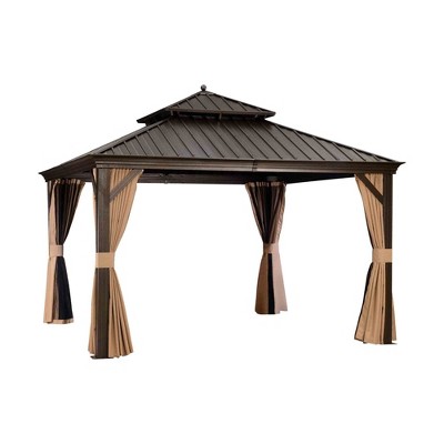 PURPLE LEAF Outdoor Hardtop Gazebo Canopy for Patio Deck Backyard Heavy Duty Outside Sunshade with Netting and Curtains