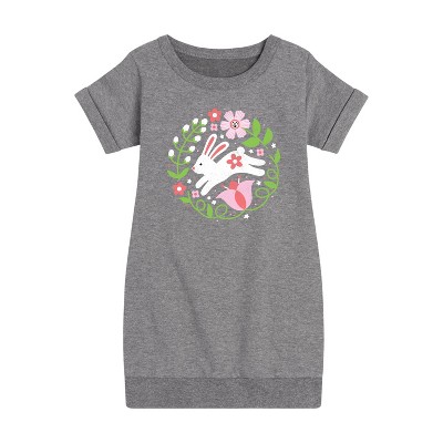 - Instant Message - Scandinavian Bunny With Flowers Graphic Short Sleeve Fleece Dress