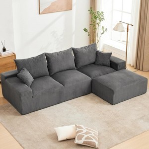 110 Inch Oversized L-Shaped Sofa, Cloud Sectional Couch with Chaise & Throw Pillows, Soft Corduroy Boneless Memory Foam Sofa for Living Rooms - 1 of 4