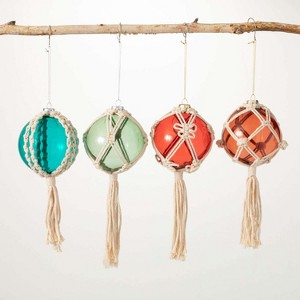 Macrame Glass Ornament Multicolor 9.5"H Glass Set of 4 - 1 of 2