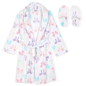 Sleep On It Girls Leopard Plush Fleece Shawl Collar Robe with Matching Fleece Slippers - 1 of 4