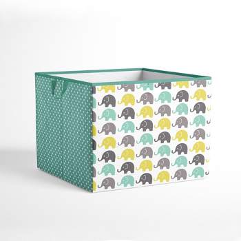 Bacati - Elephants Mint/Yellow/Gray Fabric Storage Box/Tote Large