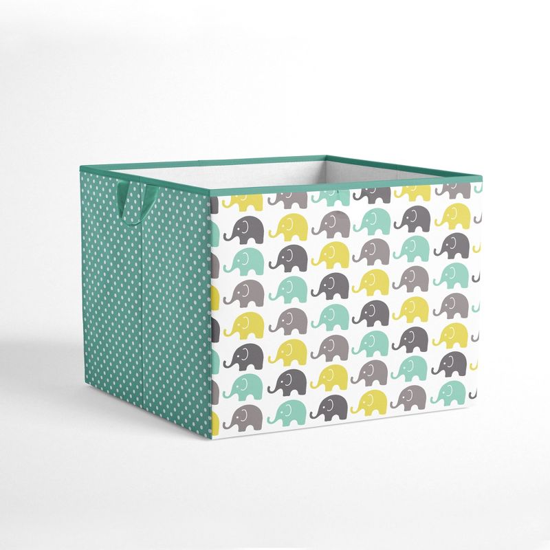 Bacati - Elephants Mint/Yellow/Gray Fabric Storage Box/Tote Large, 1 of 4