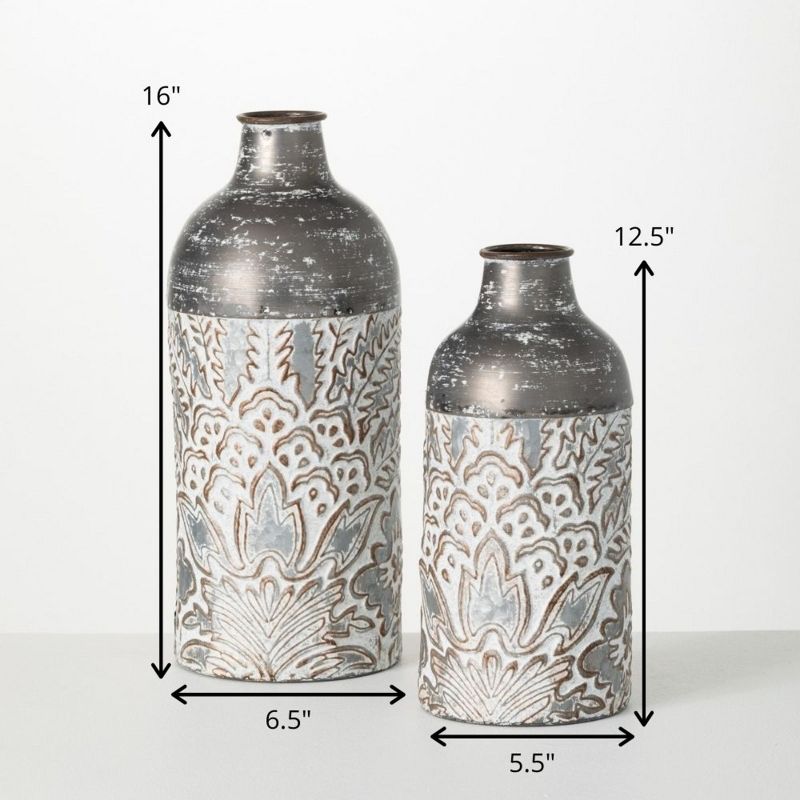 Sullivans Metal Baroque Printed Metal Vase Set of 2, 16"H & 12.5"H Gray, 5 of 6