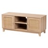 Elsbeth Wood and Natural Rattan 2 Door TV Stand for TVs up to 40" Light Brown/Natural Brown - Baxton Studio: - 4 of 4