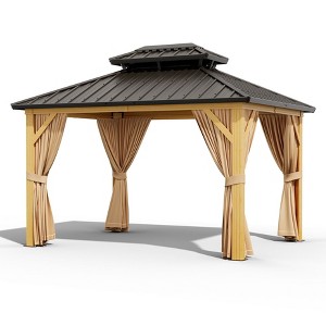 Acekool Hardtop Gazebo for Patio with Netting and Curtains, Metal Roof Canopy Aluminium Frame Permanent Pavilion - 1 of 4