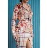 Slickblue Women's Satin Blouse and Midi Skirt Set with Scarf Print and Front Slit, Button Down, Taupe, Size S-L - 3 of 4
