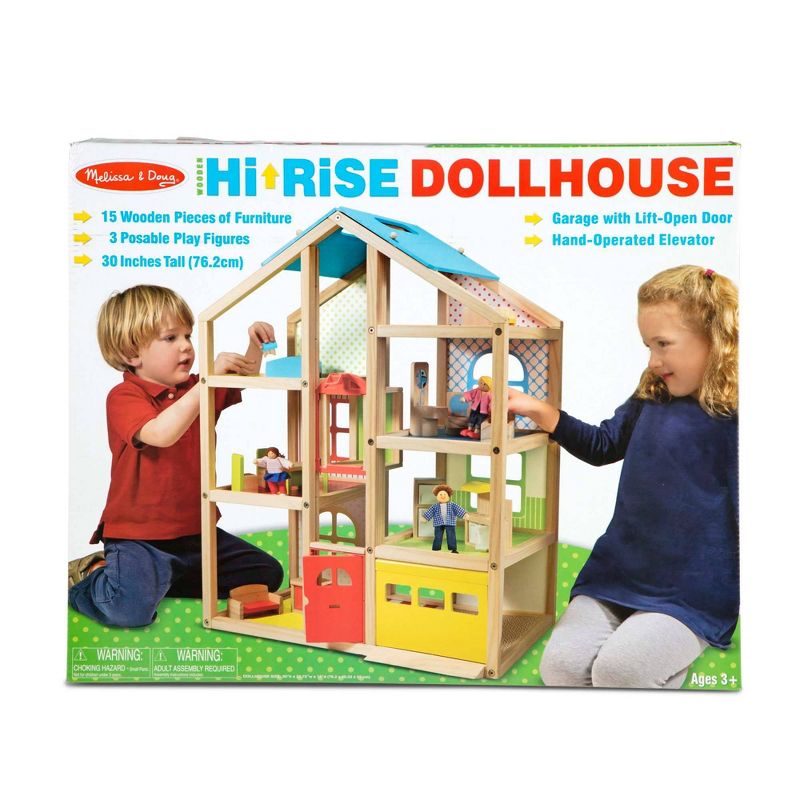 Melissa &#38; Doug Hi-Rise Wooden Dollhouse with Furniture, Garage and Working Elevator, 4 of 13