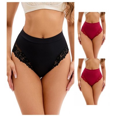 INSPIRE CHIC 3 Packs Women's Lace Trim High-Waisted Briefs Hi-Cut Tummy Control Underpants