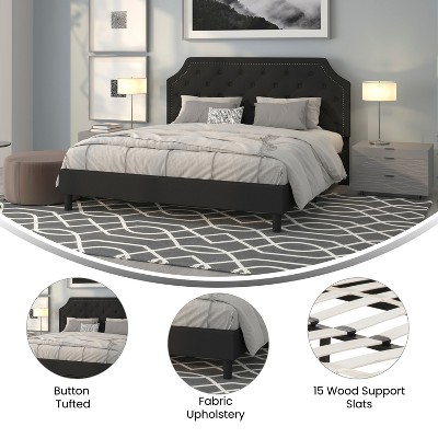 King Black Upholstered Platform Bed with Tufted Headboard