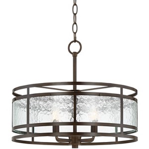 Franklin Iron Works Edinger Oil Rubbed Bronze Pendant Chandelier 20" Wide Rustic Clear Waterglass Textured Shade 4-Light Fixture for Dining Room House - 1 of 4