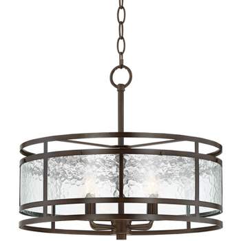 Franklin Iron Works Edinger Oil Rubbed Bronze Pendant Chandelier 20" Wide Rustic Clear Waterglass Textured Shade 4-Light Fixture for Dining Room House