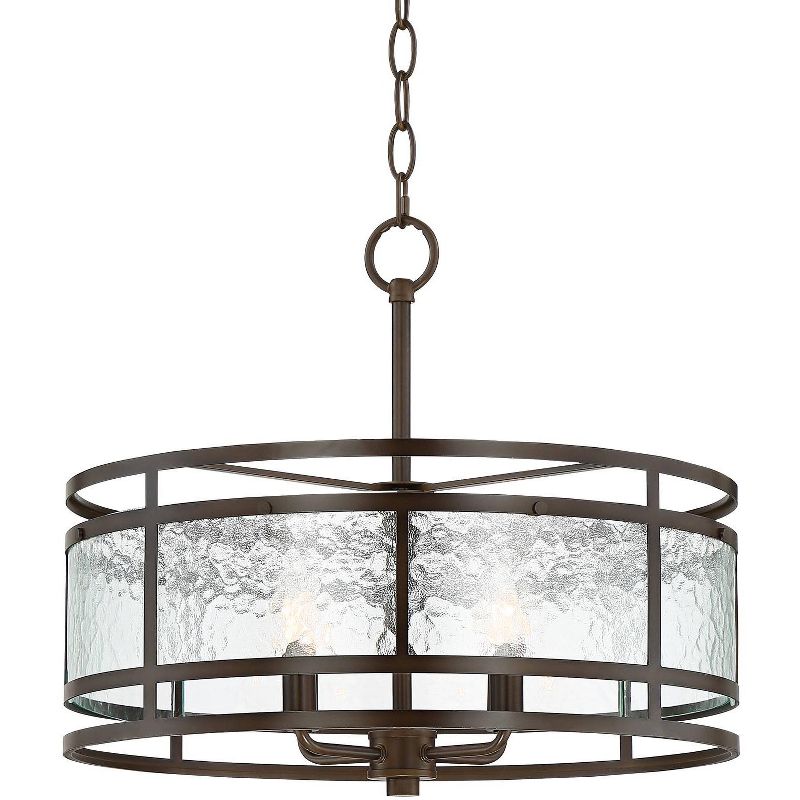 Franklin Iron Works Edinger Oil Rubbed Bronze Pendant Chandelier 20" Wide Rustic Clear Waterglass Textured Shade 4-Light Fixture for Dining Room House, 1 of 11