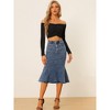 INSPIRE CHIC Women's High Waist Fishtail Ruffle Denim Jean Skirt - 2 of 4