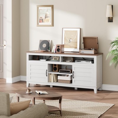 TV Stand for 63 Inch, Entertainment Center with Adjustable Shelves, Farmhouse TV Stand with Cabinet Doors,for Living Room, Bedroom, White