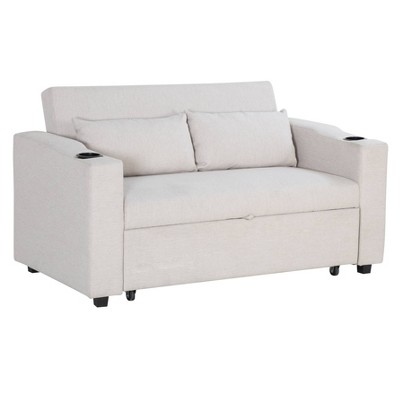 Linon Mondrich Woven Polyester Fabric Black Wood Frame Sofa Bed Gray: Convertible, Foam Mattress, Includes 2 Pillows