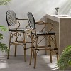 Gulches Outdoor Wicker and Aluminum 29.5" French Barstools, Set of 2, Black, Bamboo Print Finish - 2 of 4