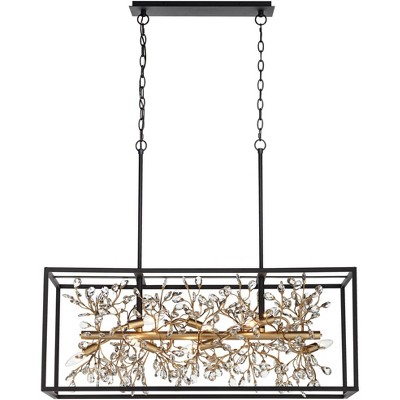 Elysian Black Crystal 46" Linear Pendant Chandelier with Golden Accents