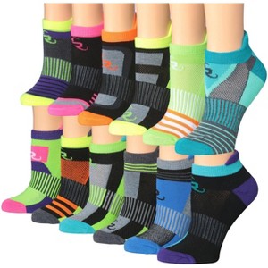 Tipi Toe Women's 12-Pairs Running & Athletic Rainbow Sprint Bundle Patterned Performance Low Cut Socks - 1 of 1