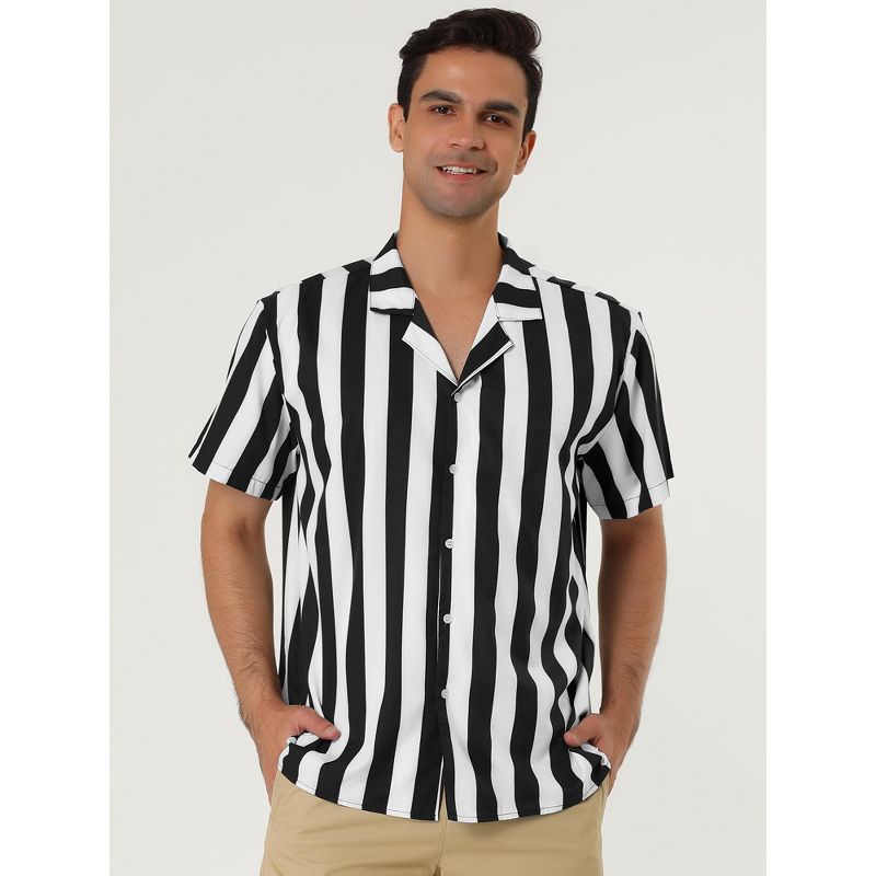 Lars Amadeus Men's Summer Striped Shirts Short Sleeves Button Down Beach Color Block Shirt, 3 of 7
