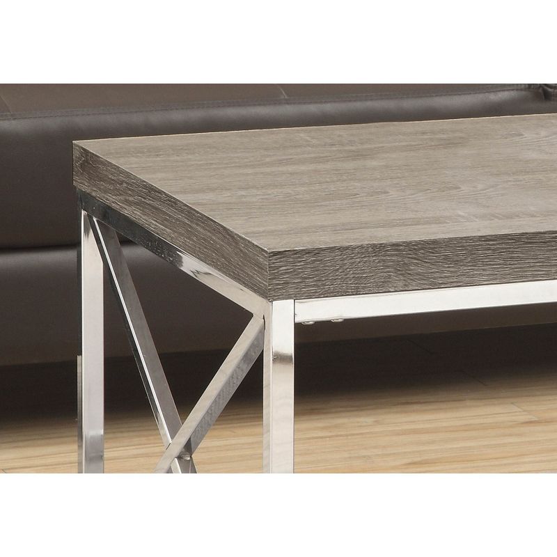 Monarch Dark Taupe Wood-Look Finish Chrome Metal Contemporary Style Coffee Table, 3 of 6