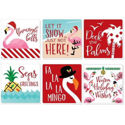 Big Dot of Happiness Flamingle Bells - Funny Tropical Christmas Party Decorations - Drink Coasters - Set of 6