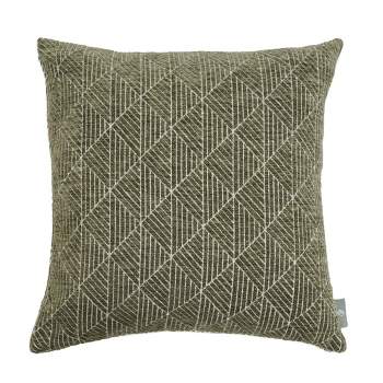 18"x18" Geometric Chenille Woven Jacquard Reversible Square Throw Pillow Moss Green - Evergrace