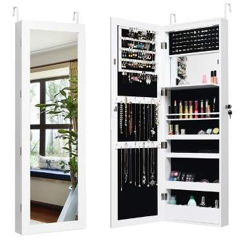 Costway Wall Door Mounted Mirror Jewelry Cabinet Organizer LED Lights