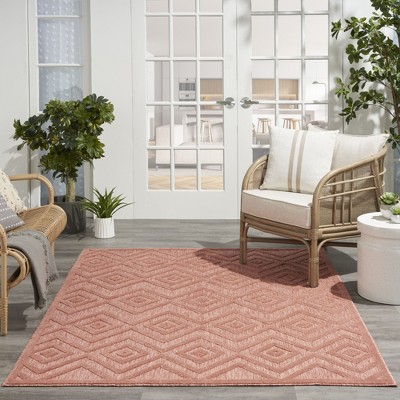 Coral Orange Diamond Flat Woven 5' x 7' Indoor/Outdoor Rug