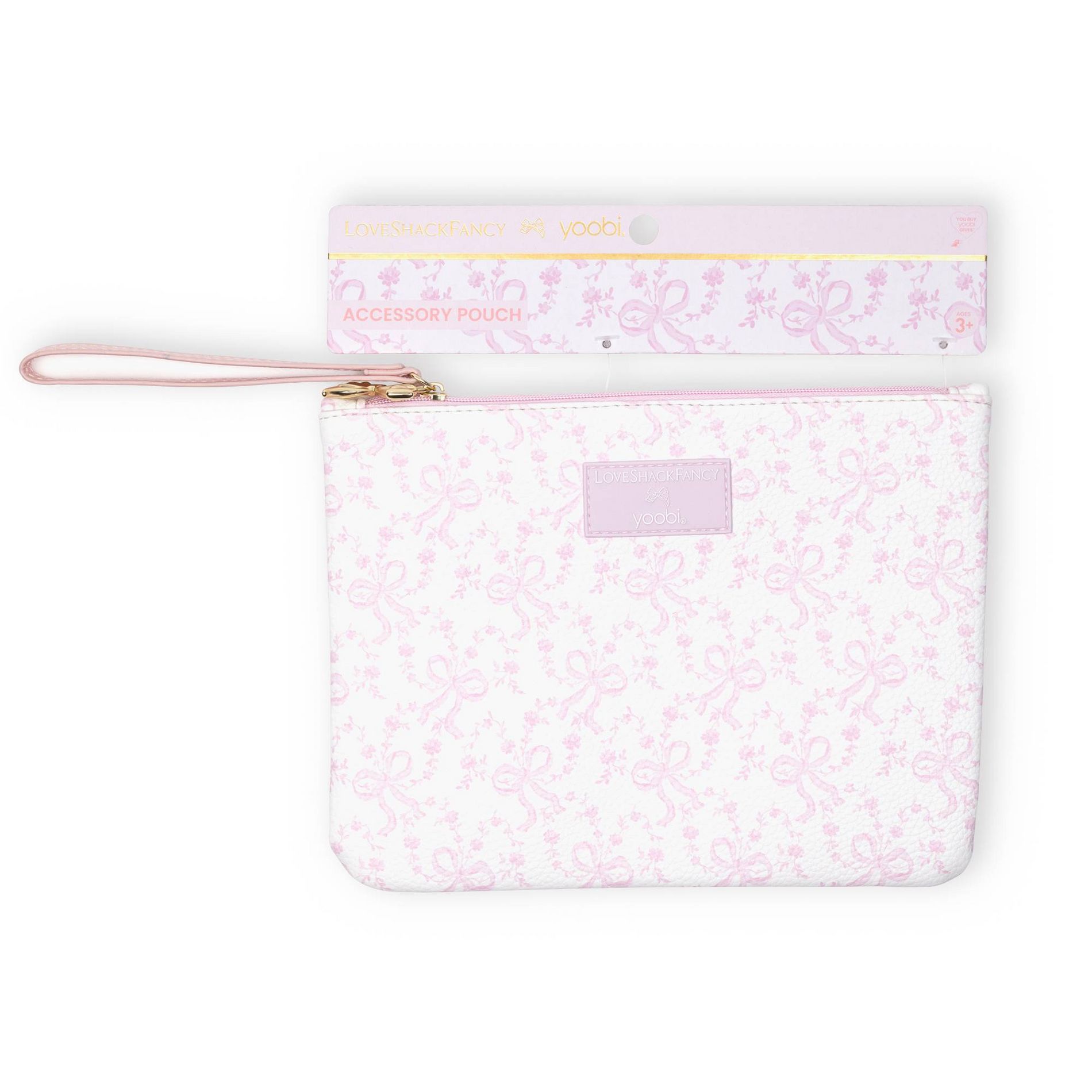 LoveShackFancy x Target - Yoobi Coquette Bow Flat Zip Pencil Case with Strap Chantilly