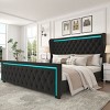 Bed With Frame And Headboard,Wide Wingback Upholstered Bed,Velvet Fabric Bed With Deep Tufted Buttons,RGB LED Light Strip-Cuddlewood - 2 of 4