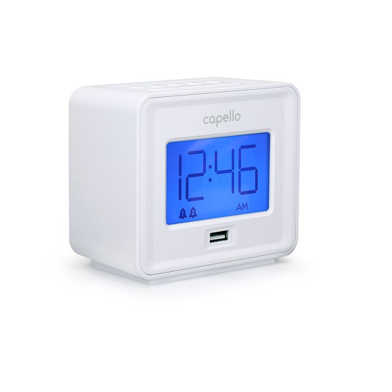 Capello - Dual Alarm Clock with USB Phone Charger - White, 2 of 5