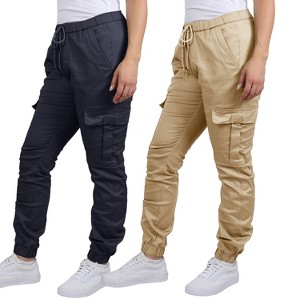 Jump Start Women's Loose  Fit  Cotton Flex Stretch Cargo Jogger Pants-2 Pack - 1 of 3