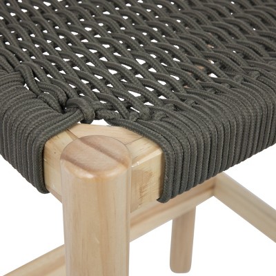 Moss Green Woven Rope and Wood Counter Height Stool