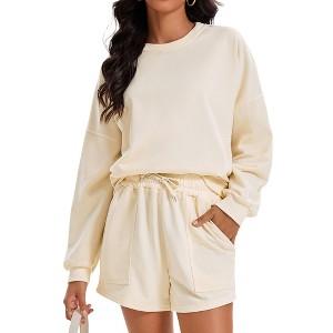ATHLECHIC Women's Outfits Batwing Sleeve Oversized Sweatsuit Casual Fall Tracksuit Short 2 Pieces Sets - 1 of 4
