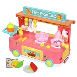 Insten 29 Piece Play Fast Food Truck Bus Kitchen Toy, Pretend Cooking Playset, Pink