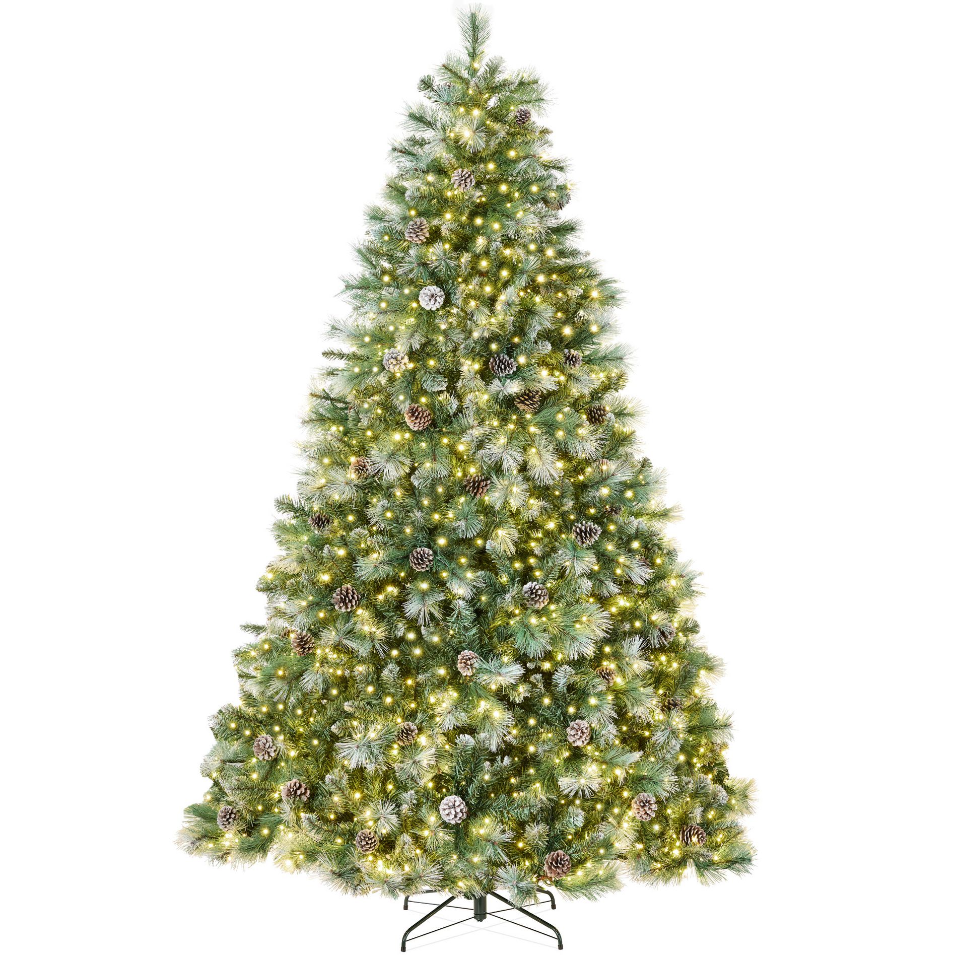 Best Choice Products 12ft Pre-Lit Frosted Scotch Pine Christmas Tree w/ 3,630 Branch Tips, 900 2-in-1 LED Lights