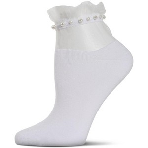 Memoi Women's Sheer Ruffle Cuff Faux Pearl Anklet Sock - 1 of 2