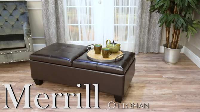 Merrill Double Opening Leather Storage Ottoman - Chocolate Brown - Christopher Knight Home, 2 of 10, play video